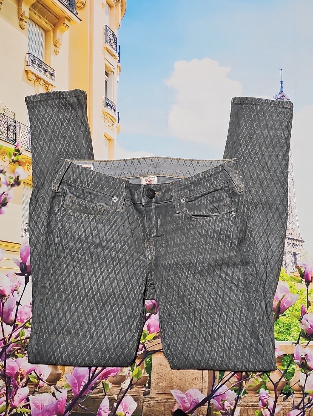 True Religion Coated Gray Skinny Jeans Halle Size 27